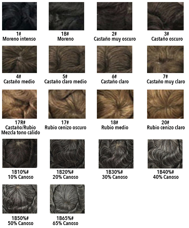 Colores de pelo de prótesis capilares para hombre